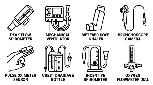 Medical respiratory diagnostic tools including pulse oximeter and incentive spirometer with respiratory pulmonary spirometer ventilation breathing equipment clinical hospital oximeter