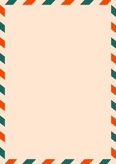 Obraz premium Retro airmail envelope frame with striped border and blank paper surface. Letters to Santa Christmas illustrations and icons series 