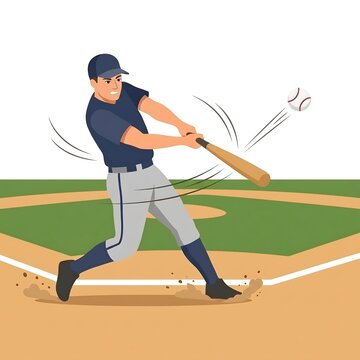 Baseball player swinging bat during intense game action on field with copy space