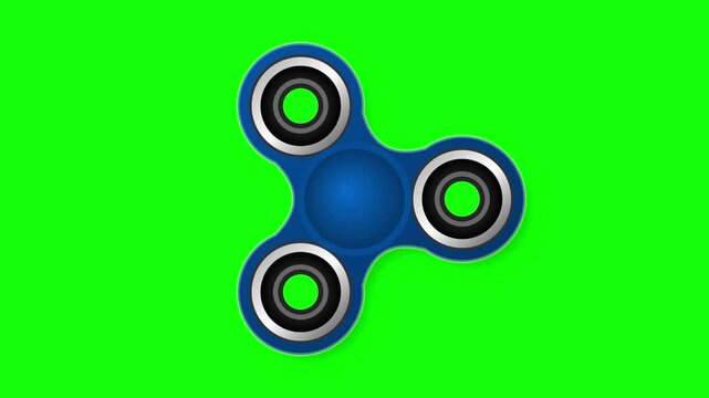 Blue fidget spinner toy graphic is presented centrally on a bright green screen background for video keying.