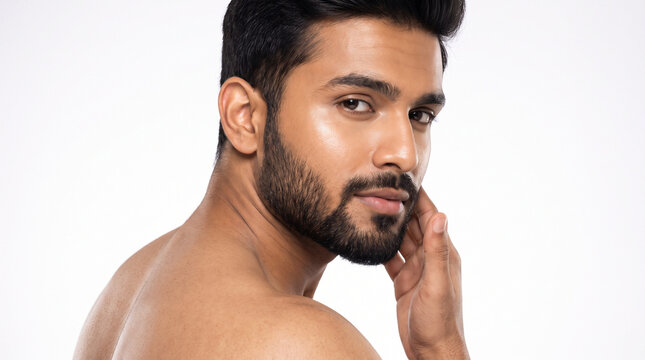 Bare Shoulder Beauty Shot of Indian Male Model 
