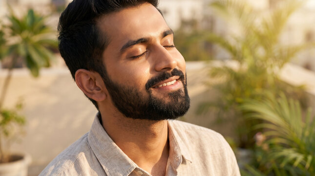 Young Indian Man Relaxing with Eyes Closed 
