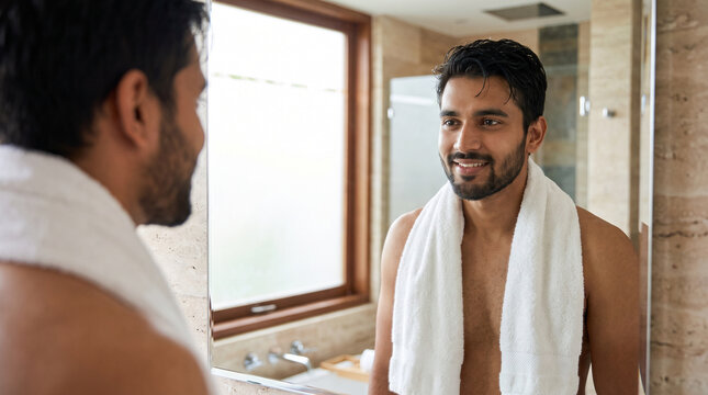Young Indian Man with Freshly Washed Hair 