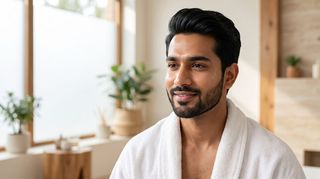 Young Indian Man Wearing Spa Towel 