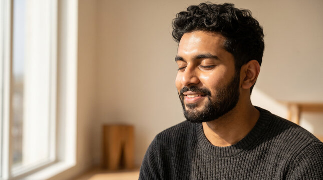 Bright Window Light Portrait of Indian Man 