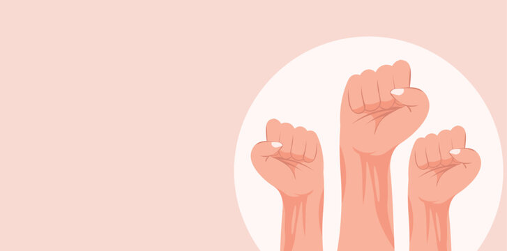 Raised Fists Symbolizing Unity, Strength, Equality, Freedom And Social Awareness Campaign Concept vector poster