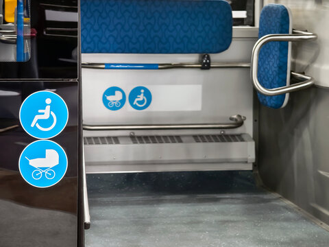 Signage for accessibility in public transport for wheelchairs and strollers