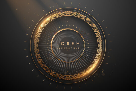 Golden ornate circle frame with light effect