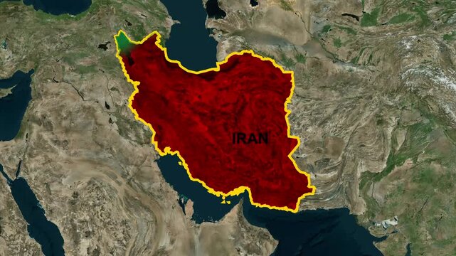 Animated map of iran transitioning to national flag over satellite earth background, for geopolitical news, and documentary media