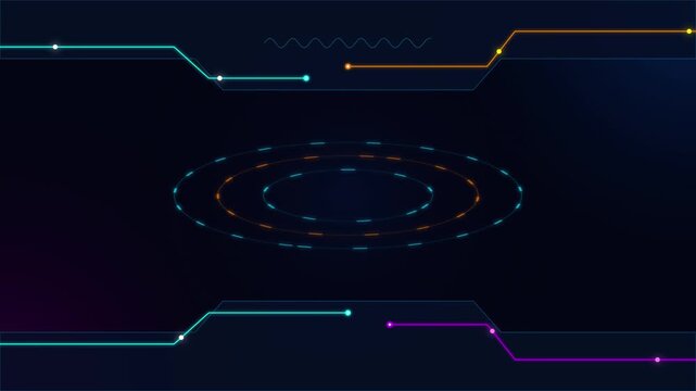 Modern abstract circuit design with glowing neon lines and transparent background
