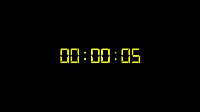15 second countdown timer animation with alpha channel, fifteen second countdown timer on transparent background, 15 second to 0 second digital countdown 4k animation, countdown video