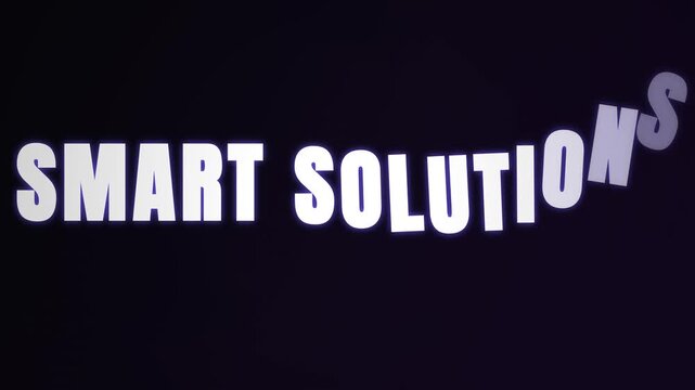 Smart solutions text animation on dark background, modern typography business title card, kinetic motion graphics