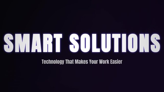 Smart solutions technology text typography, modern business solution motion graphics display, bold white text on dark background video title