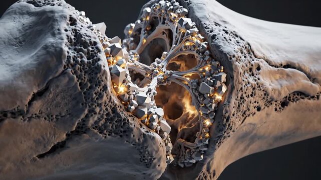 Crystalline Bone Structure: Illuminated Cellular Growth