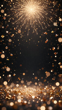New Year vertical gold confetti and firework sparkle background