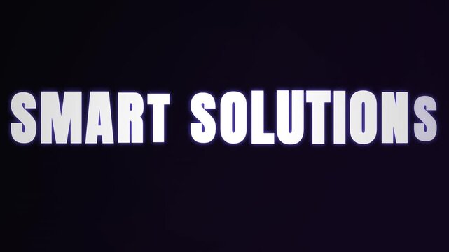 Smart Solutions text animation on dark background, bold white typography title graphic, modern corporate business header design