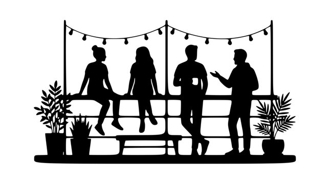 Friends chatting on rooftop silhouette