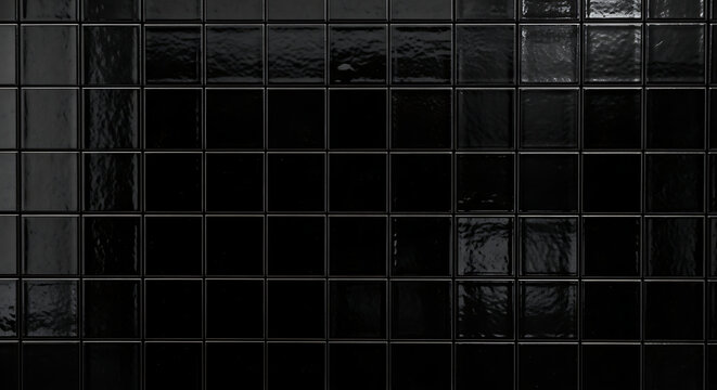 Black glossy ceramic tile wall texture background