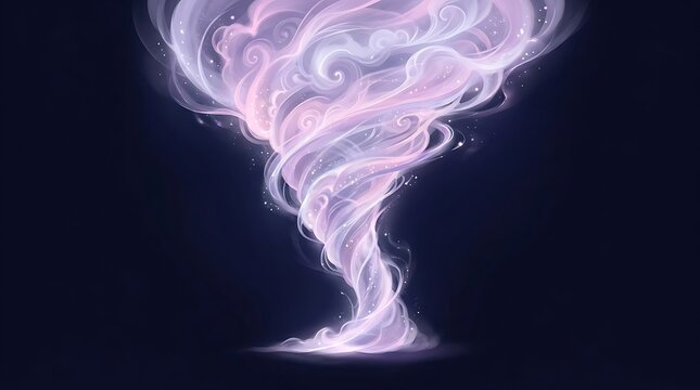 Ethereal pink tornado of glowing energy, mystical swirling vortex of smoke and light, magical funnel cloud for fantasy concepts