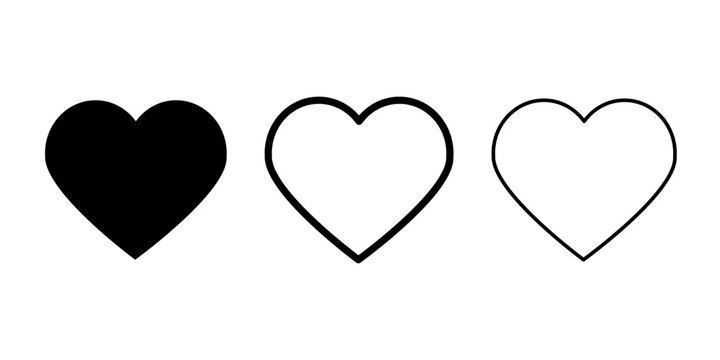 Heart icons set in solid and outline style
