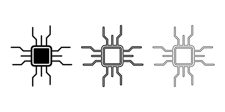 Set of three CPU processor icons in different styles