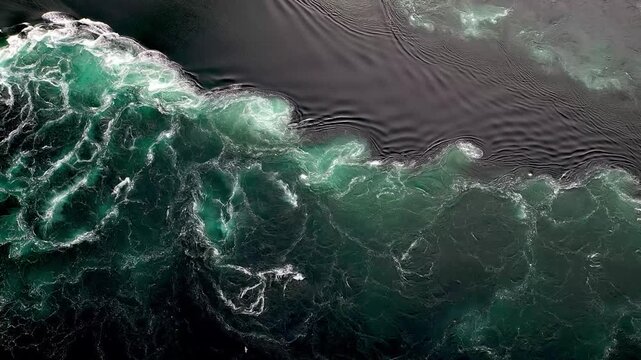Dramatic Aerial Drone View of Giant Whirlpools in Saltstraumen Tidal Strait in Northern Norway