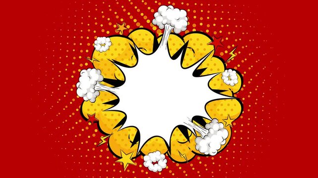 Comic book style explosion speech bubble with copy space on red halftone background