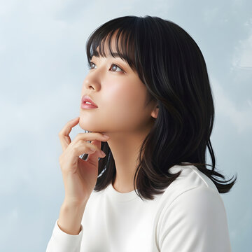 Person thinking with hand near mouth