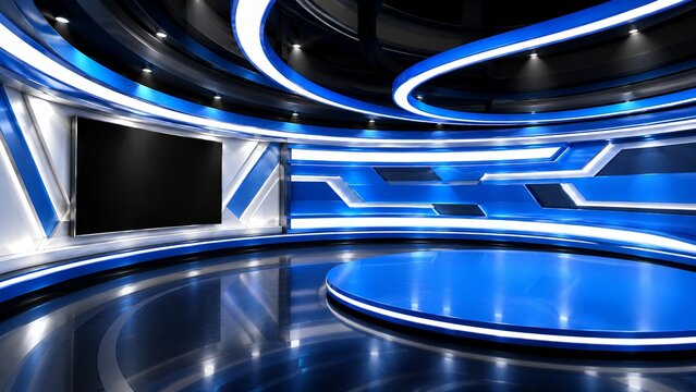 Tv Studio. Blue studio. Backdrop for TV shows .TV on wall. News studio. The perfect backdrop for any green screen or chroma key video or photo production. 