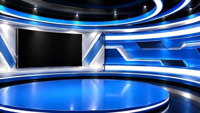 Tv Studio. Blue studio. Backdrop for TV shows .TV on wall. News studio. The perfect backdrop for any green screen or chroma key video or photo production. 