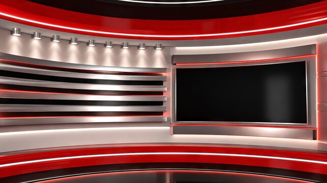 Tv Studio. Red studio. Backdrop for TV shows .TV on wall. News studio. The perfect backdrop for any green screen or chroma key video or photo production. 
