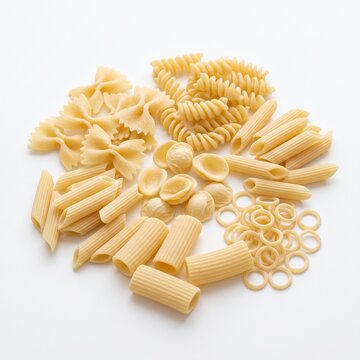 close up of Italian uncooked raw pasta on white background