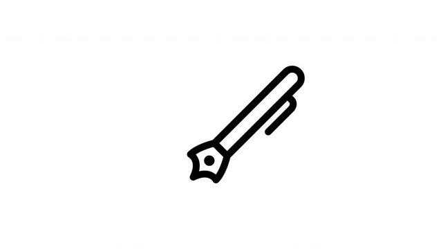 Fountain pen stationery outline icon looping animation, ink writing tool symbol motion graphic for education and office presentation design