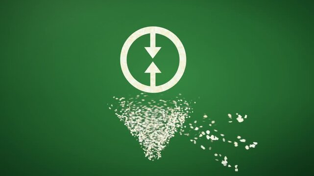 Particle vortex forming reduce, reuse and recycle icons joined by cycle arrows on green