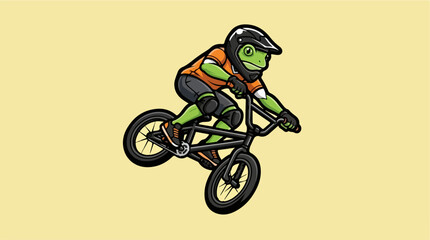 Obraz premium Frog Mountain Biker Performing Jump In Mid-Air