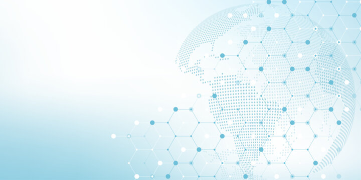 Global network connection concept. Big data visualization. Social network communication in the global computer networks. Internet technology. Business. Science. Vector illustration