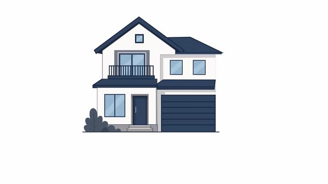 Seized residential house illustration with property warning sign, flat 2D motion design representing asset repossession, legal seizure, and property loss with alpha channel