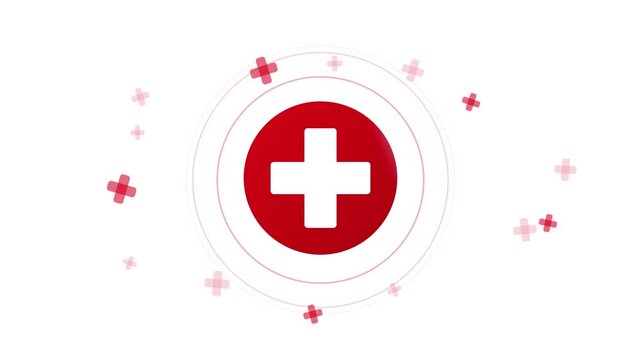Dynamic graphic illustration showcasing a vibrant health cross symbol, representing essential medical care, emergency services, and wellness support with a modern, clean aesthetic