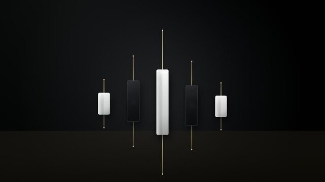 Minimalist financial candlestick chart pattern on a dark background