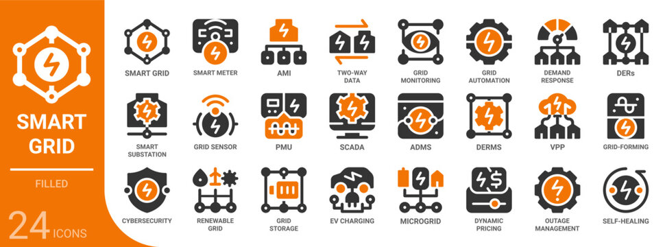 smart grid filled glyph icon collection for web, app, UI, UX, dashboard, presentation and infographic and print design