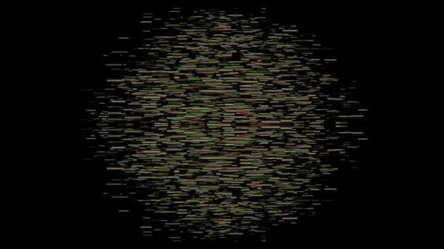 Colorful glitch abstract stripes forming 3D sphere. Digital distortion and multicolor lines create futuristic technology effect. Seamless loop motion background. Video animation Ultra HD 4K 3840x2160