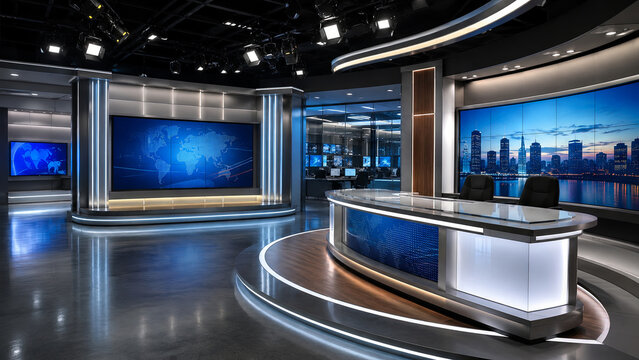 Tv Studio. Blue studio. Backdrop for TV shows .TV on wall. News studio. The perfect backdrop for any green screen or chroma key video or photo production. 