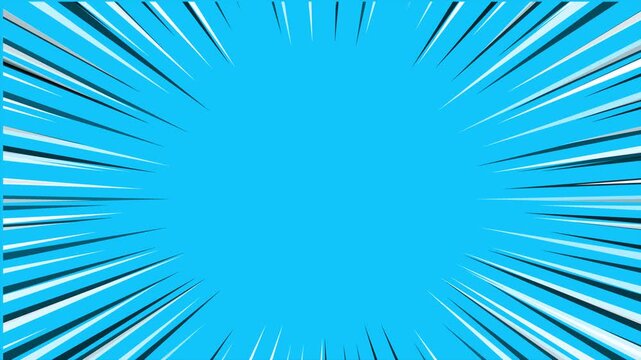 Blue comic book speed lines background with central copy space for motion effect
