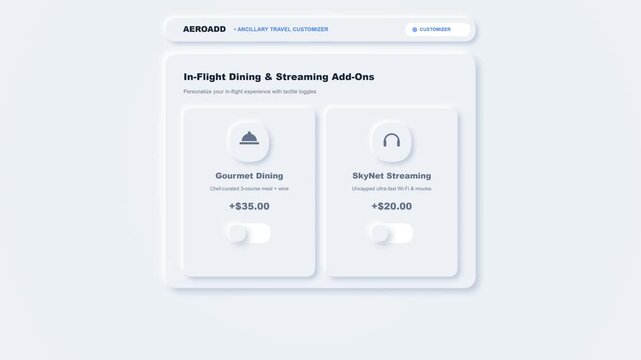 Travel Booking Interface UI Design with Baggage and Ancillary Services Selection