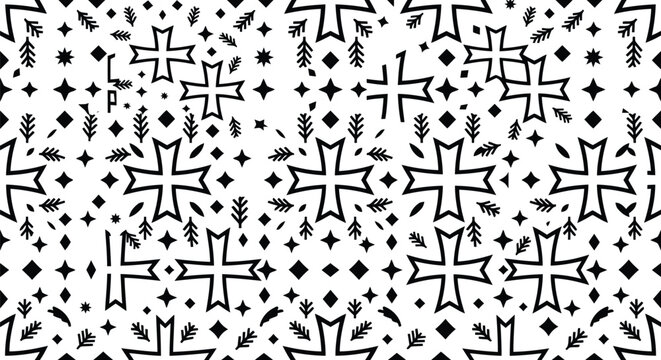 Christmas cross and pine tree pattern for winter season gift wrapping paper.