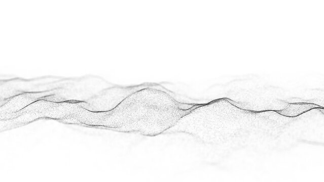 Technology white wave of particles. Big data visualization. Analytics representation. Digital background. 3d rendering.