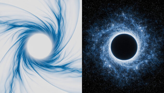 Abstract blue swirling vortex graphic element with central copy space