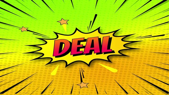 Deal text in comic book speech bubble with radial speed lines for sales promotion