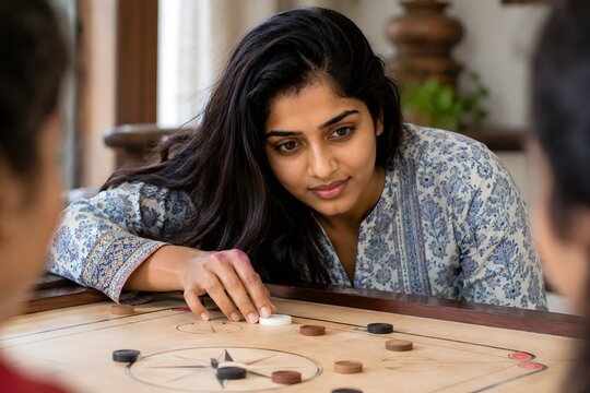 Girl Playing Carrom