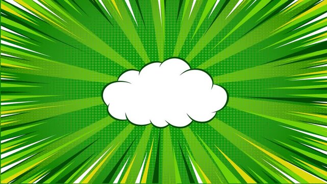 Green comic book background with a central white speech bubble for text copy
